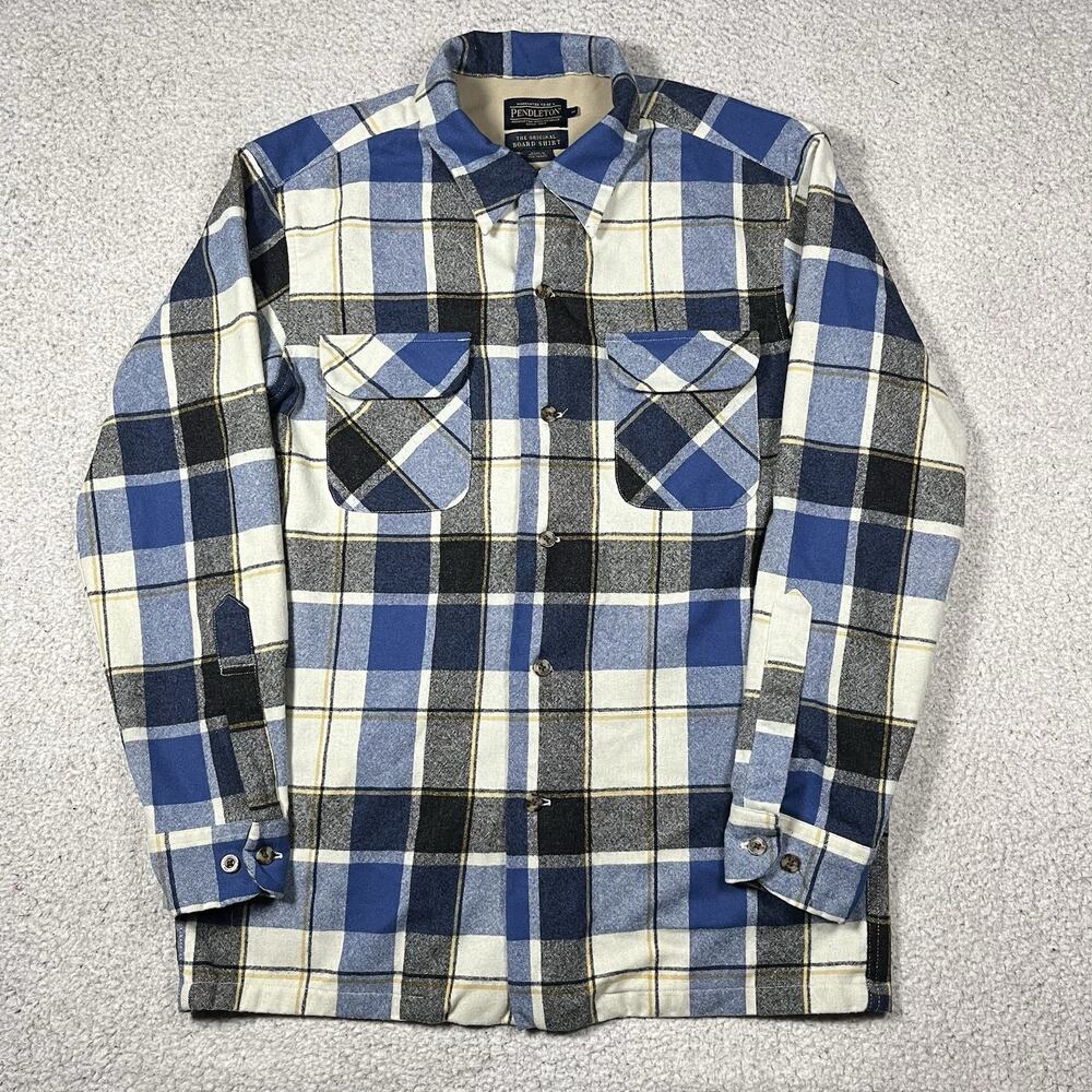 Pendleton Original Board Shirt Mens M Blue Plaid Virgin Wool Loop Collar